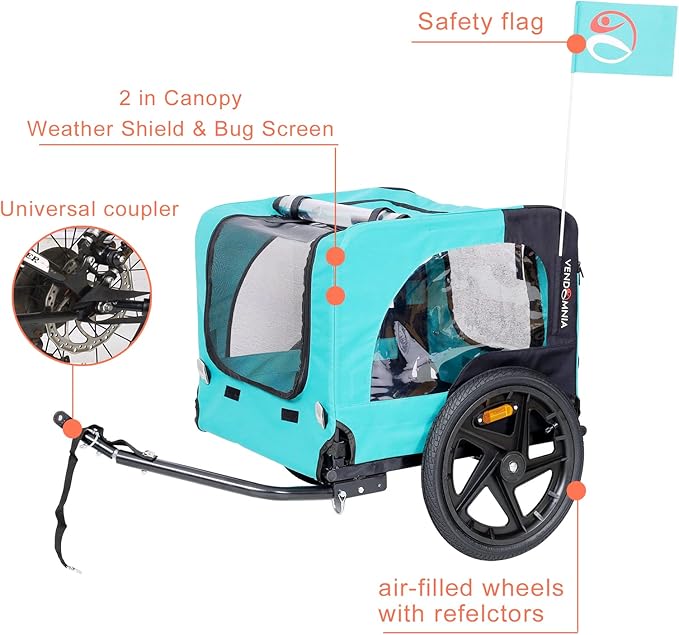 2-in-1 Dog Bike Trailer & Pet Carrier with Quick-Release Wheels, Foldable Steel Frame & Non-Slip Floor, 88 lbs Capacity for Medium/Small Dogs, Compatible with 20"-29" Bicycles