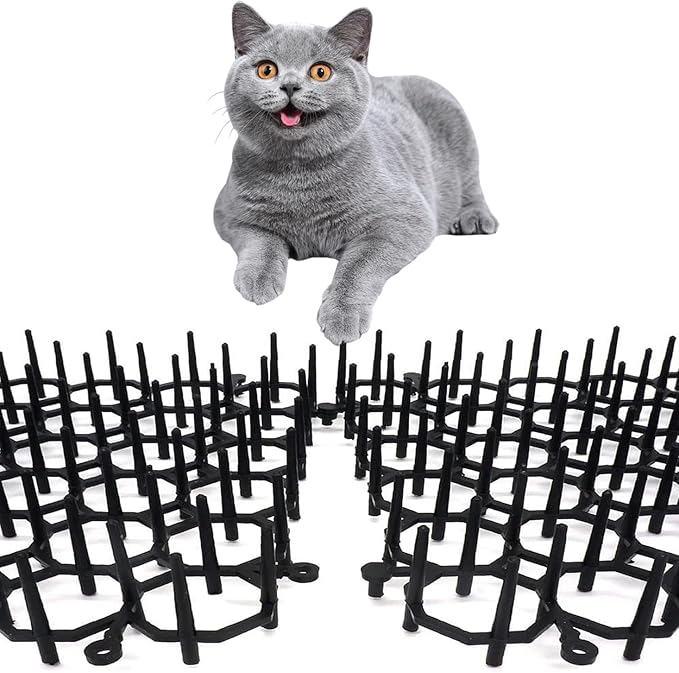 BUYTER 10 Pack 19.5 * 5.5 Inch Square Cat Scat Mats with Spikes, Cat Repellent Pads Fence Animal Barrier,Included 12 Pack Staples and 20 Pack Zip Ties (19.5''*5.5'')
