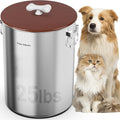 25 Lbs Stainless Steel Dog Food Storage Container with Airtight Lid & Ceramic Bone Handle, Large Metal Dog Food Bin for Dogs & Cats, Keep Fresh, Easy to Clean