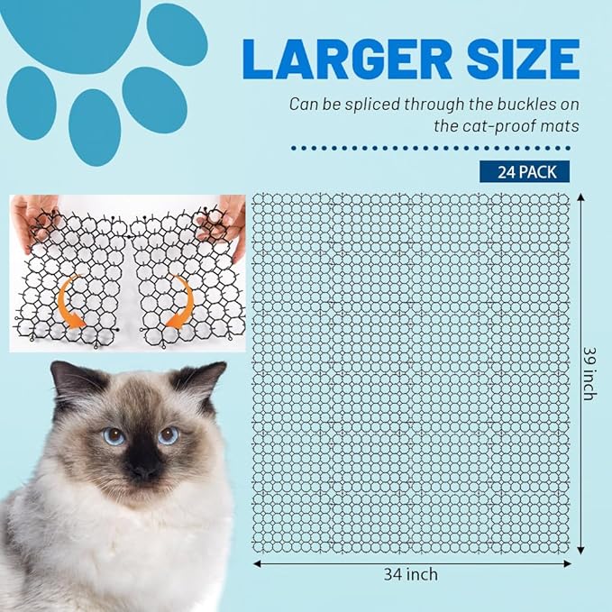 8.5 X 6.5 Inch Scat Mat for Cats with 12 Garden Staples & 12 Ties, 24 Pack Cat Deterrent Mat for Garden Fence & Animal Barrier