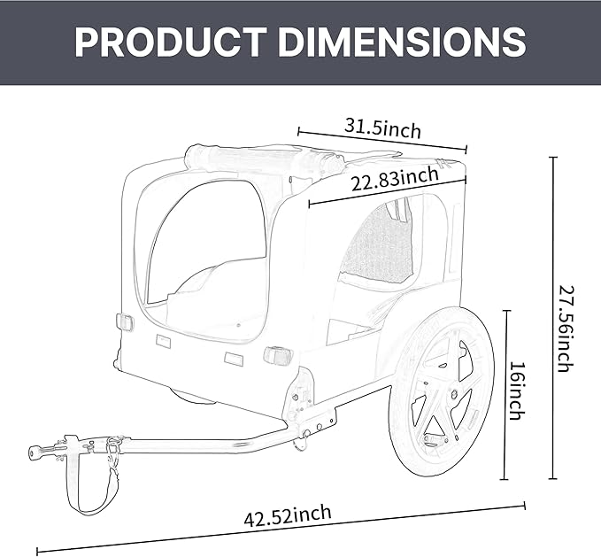 Collapsible Pet Bike Trailer, Portable Dog Bicycle Trailer with Enhanced Safety Design, Weatherproof & Ventilated Pet Carrier for Small to Medium Pets Up to 66 lbs (Dark Grey)