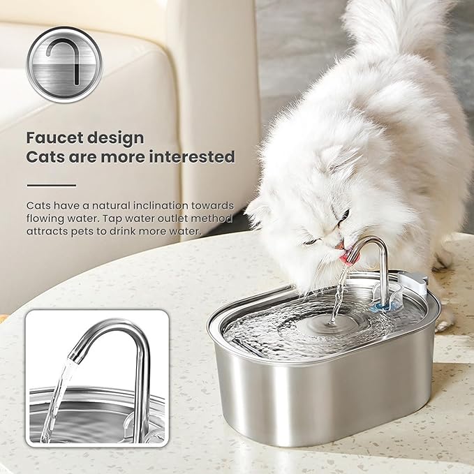 Cat Water Fountain Stainless Steel: 3.2L/108oz Pet Fountain Water Bowl Dog Drinking Dispenser Cat Feeding & Watering Supplies Animal Metal Kitty Spout for