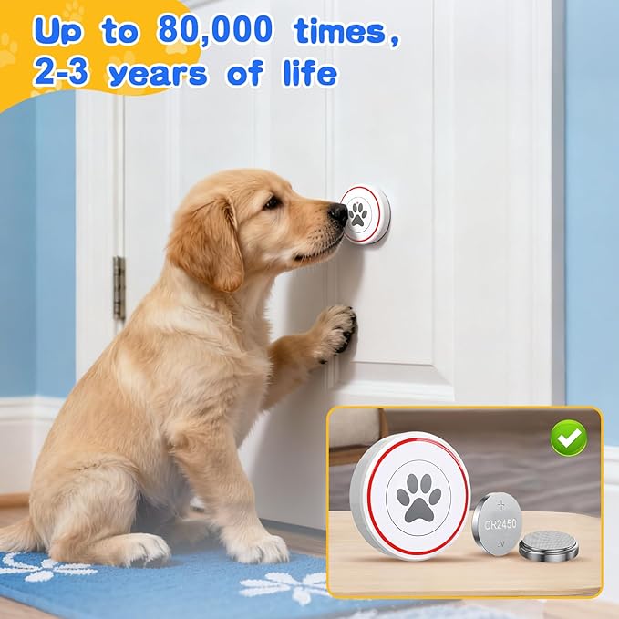 ChunHee Dog Door Bell for Potty Training – Wireless Doggie Doorbell to Go Outside, 1.6in Touch Surface, Easy for Puppy & Adult Dogs, IP55 Waterproof, 500FT Range, 55 Ringtones, Adjustable Volume