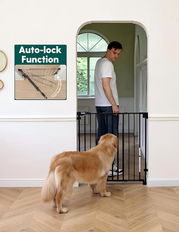 Babelio Removable & No Bottom Bar Baby Gate, 35.5-55" Extra Wide Hardware Mounted (Drill Needed)| Wide Walk-Thru| Auto-Close Safety Dog/Pet Gate for Stairs & Doorways (Black, 35.5-55" W, 30" H)
