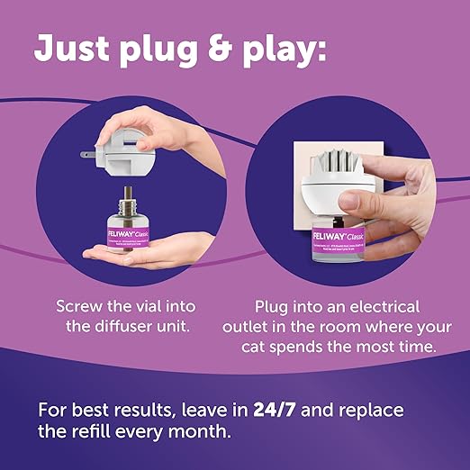 FELIWAY Classic 30 Day Cat Calming Plug In Pheromone Diffuser Starter Kit, 48ml - Helps Reduce Common Signs of Stress in Cats & Kittens, Enhanced Calming
