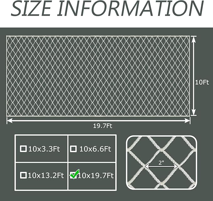 Cat Balcony Net, Large Cat Netting Pet Anti-Fall Safety Netting White Nylon Dogs Cats Climbing Net Pet Mesh Fence for Balcony, Stair, Window, Outdoors (10x19.7ft)