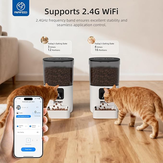 PAPIFEED Smart Automatic Cat Feeders Pet Feeder : WiFi Pet Feeder with APP Control for Remote Feeding, Detachable for Easy Clean,Stainless Steel Bowl,1-10 Meals Per Day for Dog (6L/25Cup)