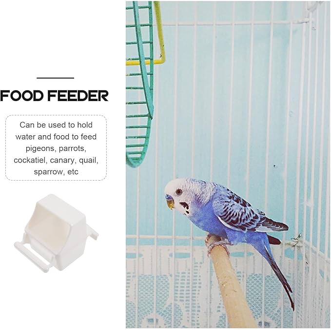 Gadpiparty Parrot Water Bowl and Hanging Bird Food Feeder Set 2Pcs White Plastic Cage Accessory with Spring Door Practical Bird Feeding and Watering Supplies for