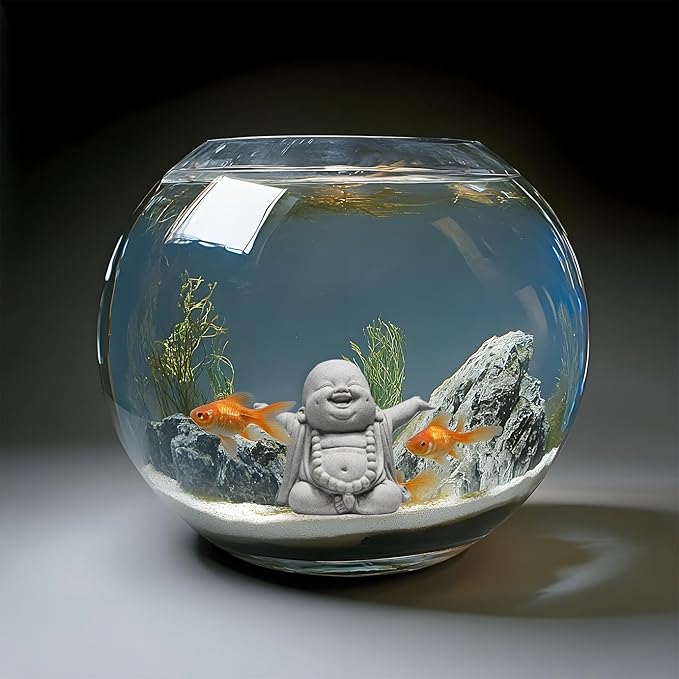 LIYAOLI Sandstone Laughing Buddha Statue for Fish Tank Decorations, Aquarium Decor Ornament, Betta Fish Tank Accessories, Zen Monk Sculpture for Wealth Good Luck Feng Shui, Home Office Car Decoration