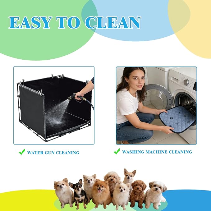 Dog Pee Pad Holder Tray with Washable Pee Pad - Foldable Indoor Potty Station for Small to Medium Dogs, Portable & Reusable Litter Box with High Walls (Small)