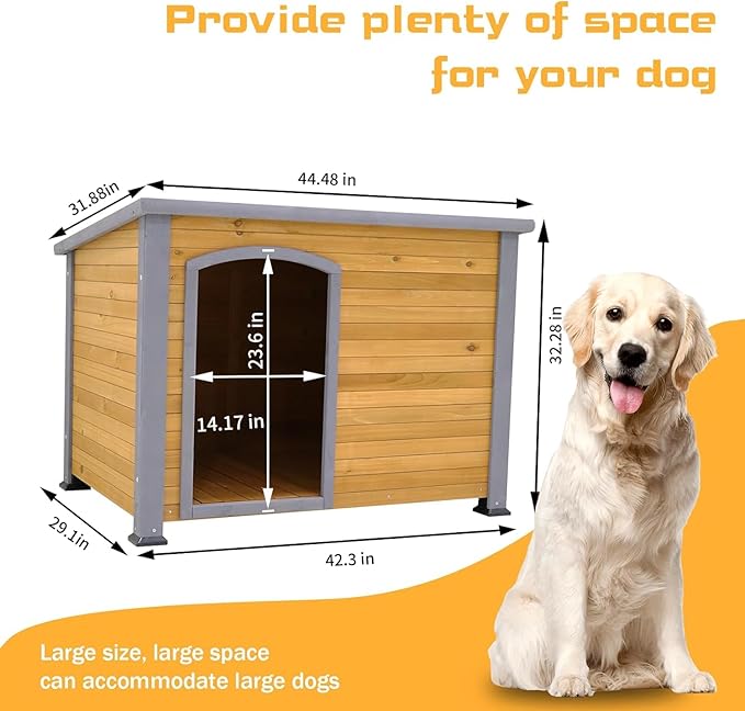Extra Large Dog House Outdoor Weatherproof Wooden Dog Kennel Dog Houses for Large Dogs Outside Indoor Dog House Doghouse for Winter with Raised Feet, Natural
