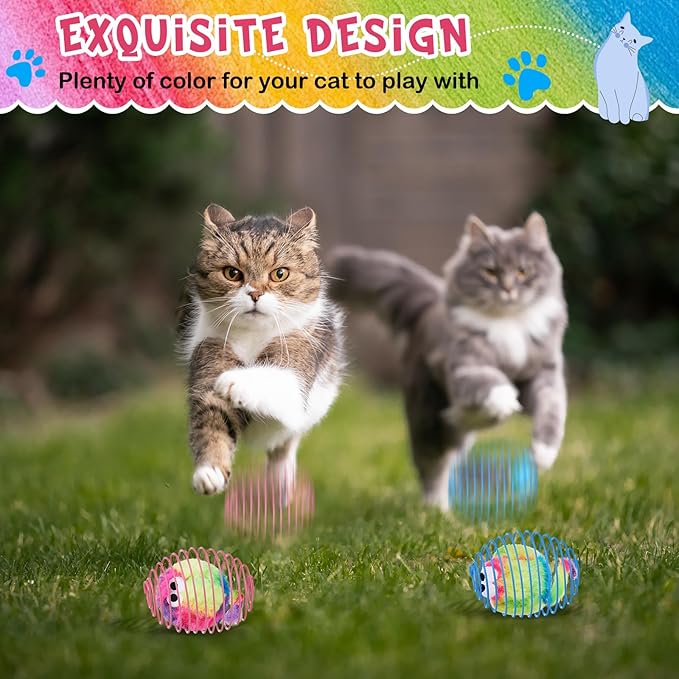 Jecery 5 Pcs Cat Spring Balls Toys Stretchable Rolling Balls Colorful Playful Coils Interactive Action Toy Caged Rats for Kitten Pet Supplies (Monster,Rainbow Color)