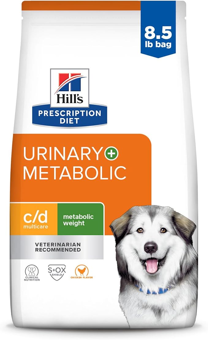 Hill's Prescription Diet c/d Multicare Urinary + Metabolic Weight Chicken Flavor Dry Dog Food, Veterinary Diet, 8.5 lb. Bag