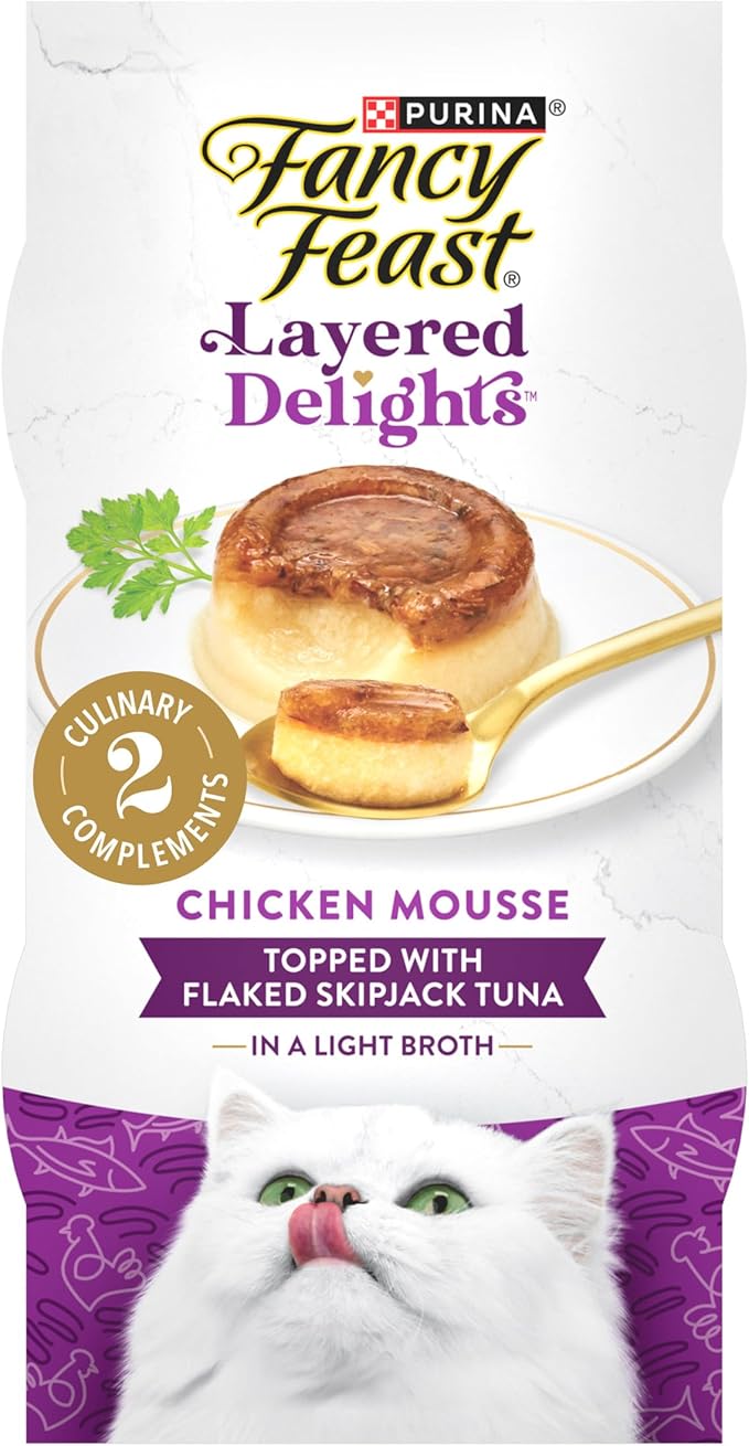 Purina Fancy Feast Layered Delights Chicken Mousse Topped with Flaked Skipjack Tuna Gourmet Wet Cat Treats - 1.96 oz. (Pack of 8)
