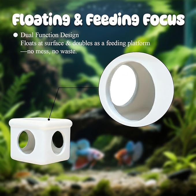 White Floating Betta Hideout with Round Side Holes – 3D Floating Breeding Box & Resting Cave with Window – Feeding Platform, Fish Shelter & Hammock for Betta, Guppies, Nano Tanks & Small Aquariums
