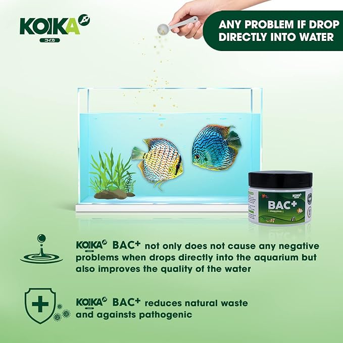 KOIKA BAC+ Aquarium Probiotics Powder, Improves Water Conditions for Fish and Shrimp, Supports Clean Water and Tank Balance, for Aquatic Use Only (BAC+(Powder), 2.82 oz)