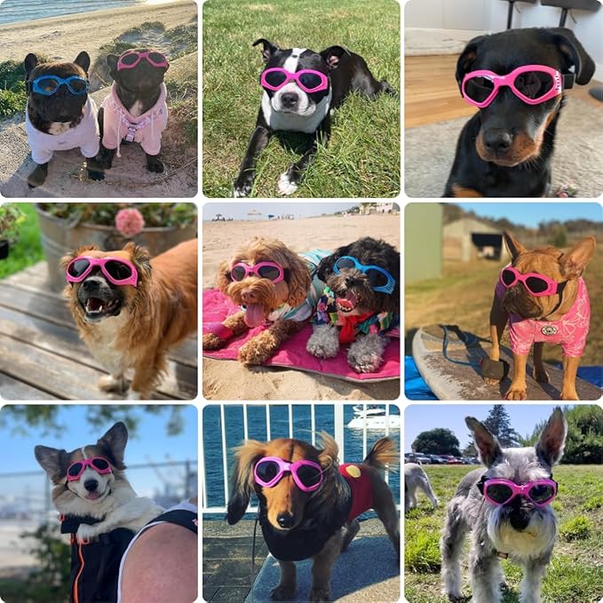 Petleso Dog Goggles Medium Breed, Small Dog Sunglasses Pet Eye Protection Windproof Anti-UV for Small to Medium Dogs, Pink