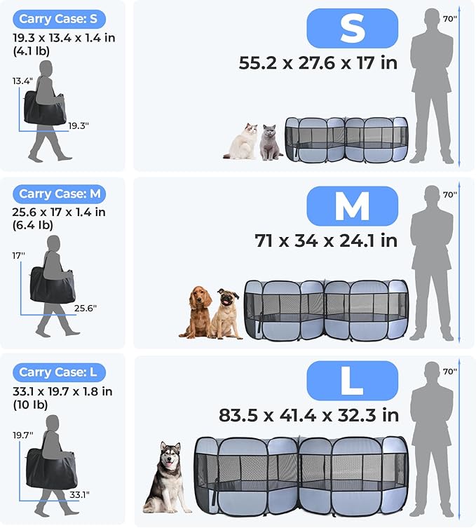 2-in-1 Dog Playpen, Pop Up Cat Puppy Pet Playpen, Indoor Outdoor Cats Enclosed, Cat Tent Crate Cage Kennel, Portable Playpen for Kitten and Small Animals(No Divider, Unified Space)