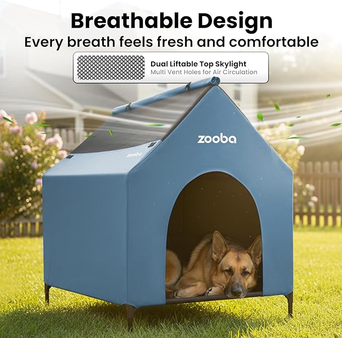 29" 2-in-1 Dog House for Medium Dogs, Elevted Dog House Outdoor/Indoor, Weatherproof Elevated Pet Shelter, Breathable Mesh & Steel Frame, Easy to Assemble & Clean(Blue)