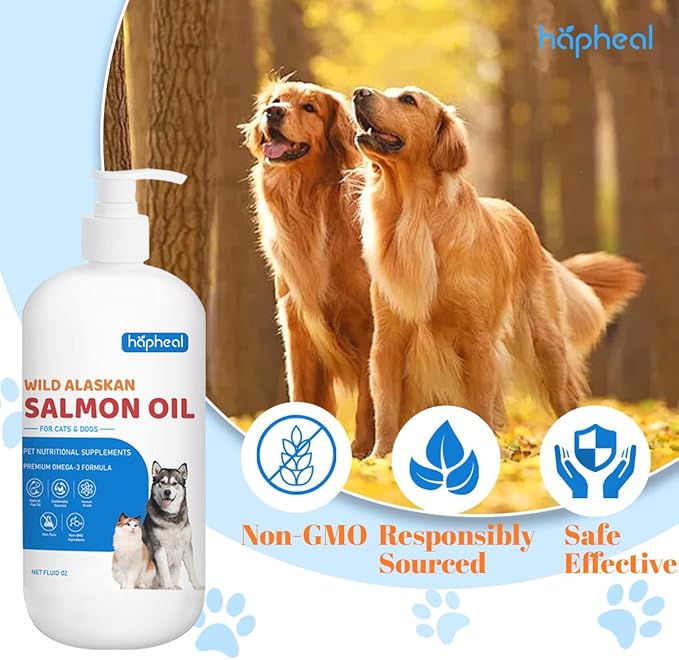 Wild-Caught Salmon Oil for Dogs & Cats - Omega 3 EPA DHA,Fish Oil Liquid Supplement for Skin & Coat, Joint & Bone Health (8 FLOZ)