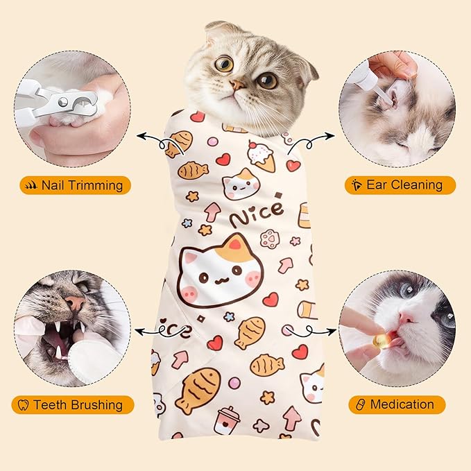 35.5 in Extra Large Cat Wrap for Cutting Nails, Self-Adhesive Cat Grooming Wrap Orange Anti-Escape Cat Restraint for Nail Clipping Cat Swaddle Wrap Cat Wrapping Cloth for Pet Cleaning and Beauty