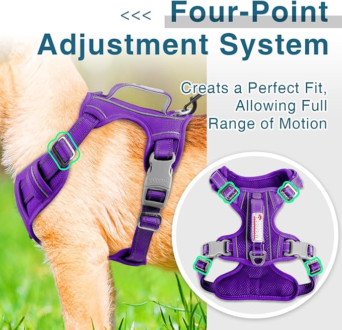 BARKBAY Dog Harness No Pull with ID Tag Pocket - Heavy Duty, Reflective, Easy Control for Large Dogs(Purple,S)