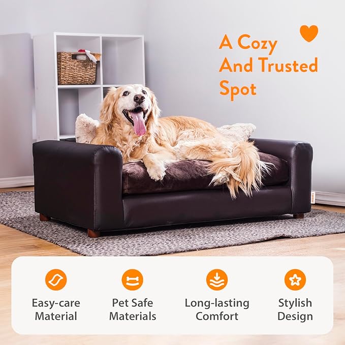 Moots Premium Leatherette Pets Sofa, Espresso, Medium/Large