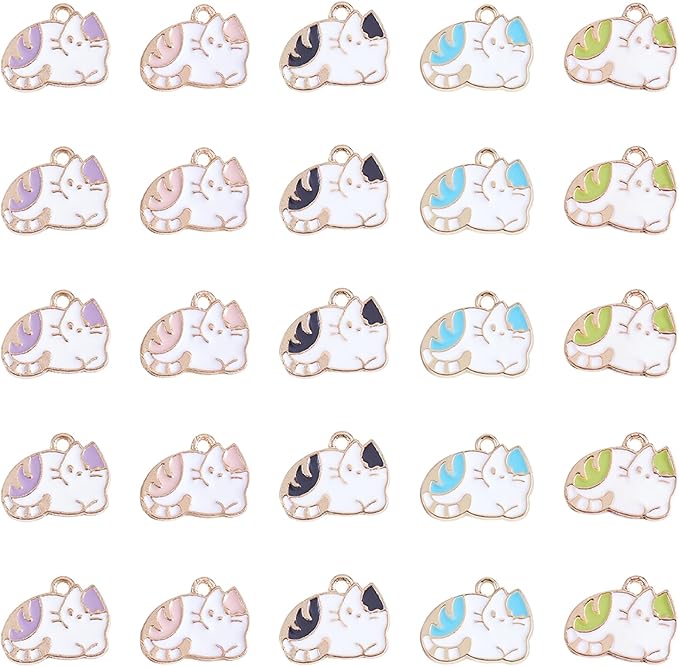 25 Pieces Cat Enamel Charm Pendant Kitten Charm Cute Cat Animal Pendant Mixed Color for Jewelry Necklace Earring Nracelet Making Crafts