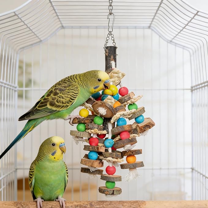 Bird Toys Chewing Toy Multicolored Wooden Blocks Parrot Cage Bite Toy for Budgerigar Cockatiel Macaws Small and Medium Birds