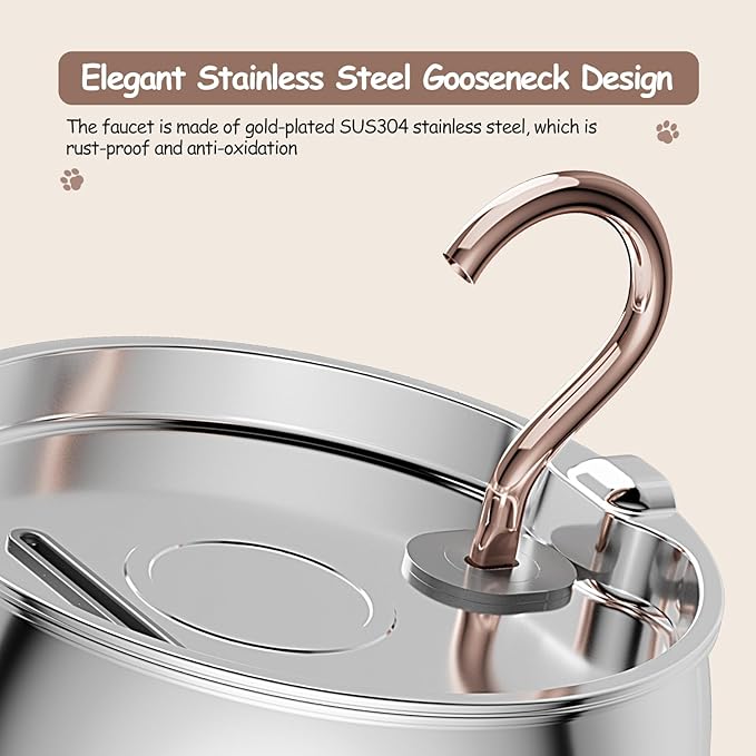 Cat Water Fountain Stainless Steel -2.5L/84oz Gooseneck Kitty Spout Cat Fountain for Drinking - Pet Water Fountain for Cats Inside with 3 Replacement Filters & 3 Pre-Filter Sponges - for Pets