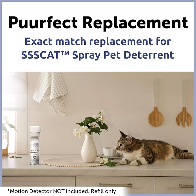 Berkland [4 Pack] Refill for PetSafe SSSCat Spray Deterrent Device - Non-VOC Dog & Cat Spray Deterrent - Family-Safe Cat Deterrent for Counters & Trouble Areas - Made in The USA
