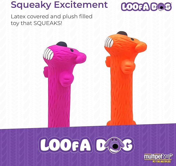 Multipet Original Loofa Latex Dog Toy - Squeaky Toy for All Dogs - Easy-to-Clean Squeaky Toys - Latex Dog Toys for Playing (1 Count, 6”, Random Color Surprise)