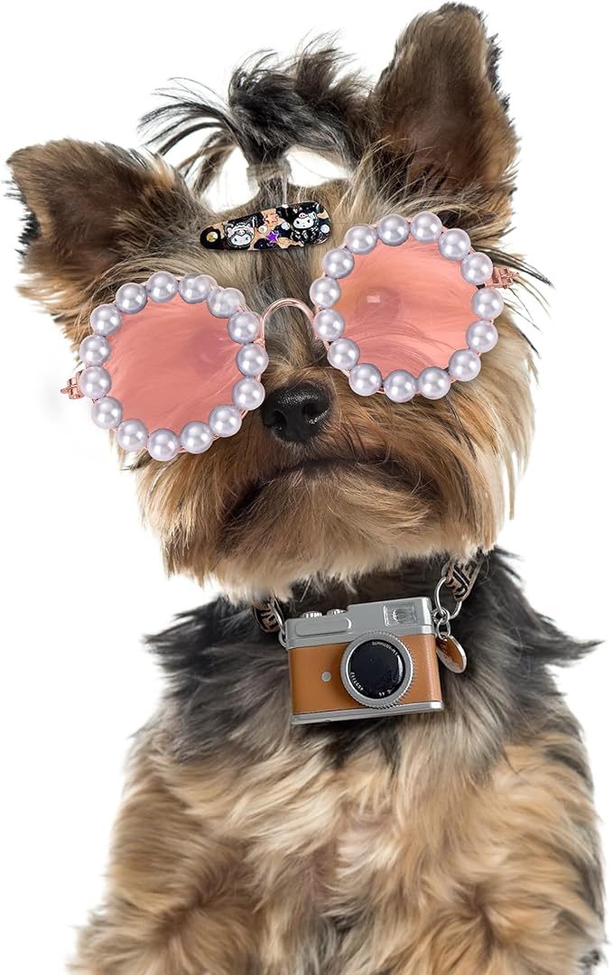 KUDES Cute Dog Sunglasses Pearl Cat Sunglasses Small Medium Breed Girl Holiday Party Pet Costume Accessories (Pink, Medium)