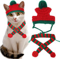 Cat Christmas Costume, Knit Pet Hat and Holiday Scarf Winter cat Outfits