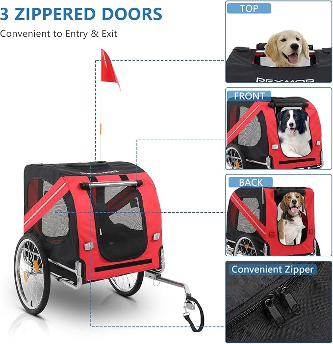 PEXMOR Dog Bike Trailer - Folding Pet Cart w/Universal Hitch, Cargo Carrier for Dog & Quick Release 20" Wheels & 3 Entrances