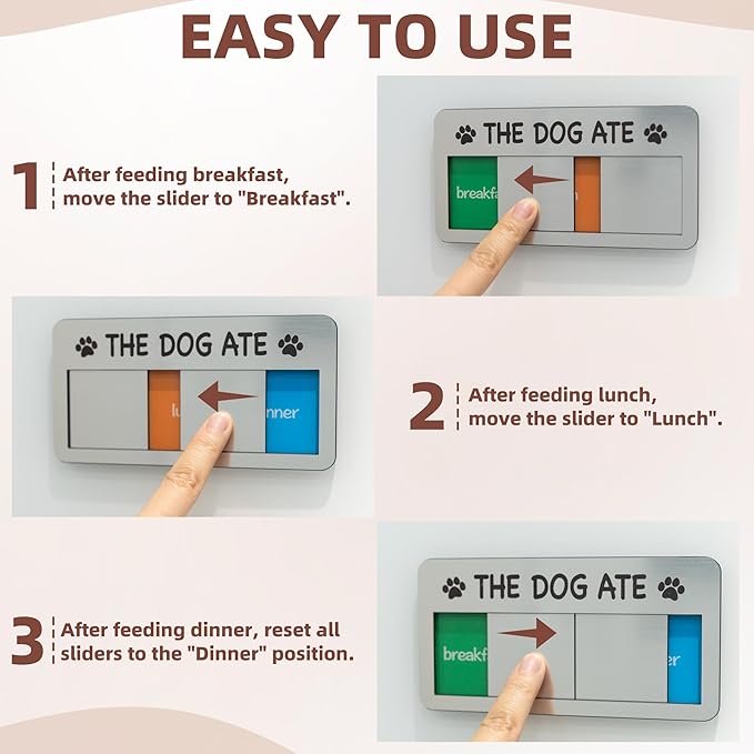Dog Fed Sign- Dog Feeding Chart 3 Times A Day,Pet Feeding Reminder,Did You Feed The Dogs Tracker With Magnets and Double Sided Tape for Fridge, Prevent Over Feed, Brushed Silver