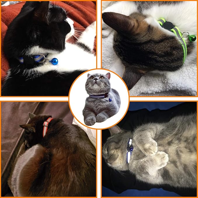 Breakaway Reflective Nylon Cat Collars with Bell (4 Colors)