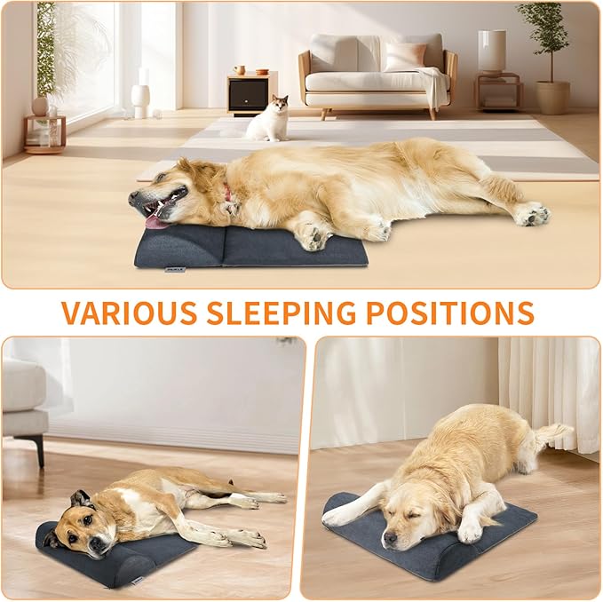 Dog Bolster Pillow with High Resilience Foam, Headrest for Medium Small Dogs, Benefit for Cervical Vertebra and Neck, Easy to Carry, Machine Washable Cover＆Easy to Clean(Medium)