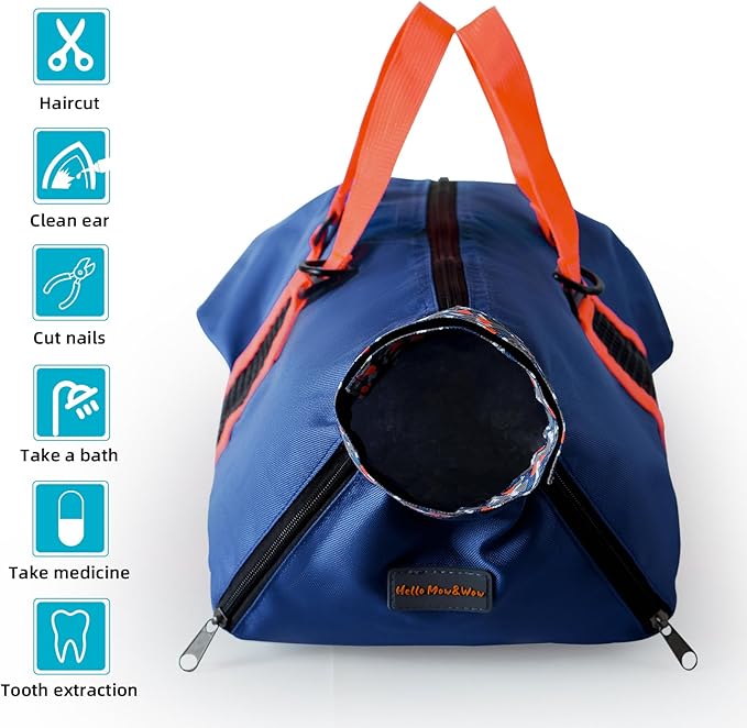 Cinf Cat Nail Clipping Cleaning Grooming Restraint Bag （Free Muzzle） No Scratching Biting for Bathing Nail Trimming Injecting Examining((Navy Blue,M)