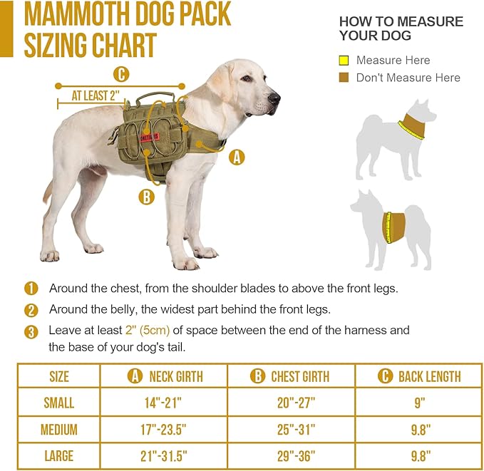 ONETIGRIS Dog Backpack for Medium & Large Dogs, Nylon Backpack for Dogs Tactical Pet Backpack with Side Pockets for Hiking Walking Training Running (Brown, Medium)