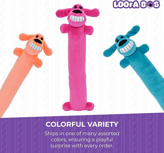 Multipet Original Loofa Dog Plush Toy - Squeaky Toy for All Dogs - Extra Soft Plush - Stuffed Animal Dog Toys for Playing - Cute Dog Pet Toy (1 Count, 12”, Random Color Surprise)