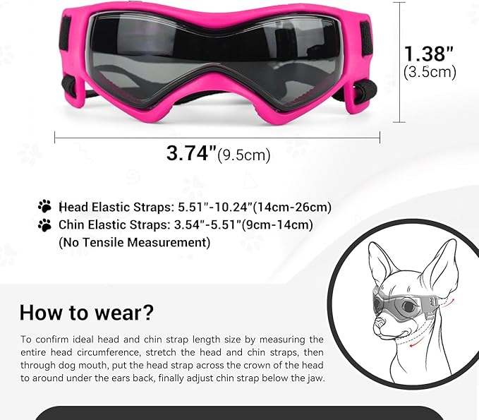 Dog Sunglasses for Extra Small Breed UV Protection Windproof XS Dog Goggles with Adjustable Head & Chin Straps for Ride Car/Hiking Travel/On Beach-Pink