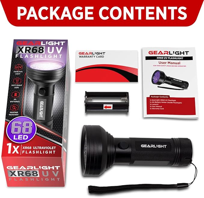 GearLight UV Flashlight Black Light from 68 LED Blacklight Flashlight Dog/Cat Pet Urine Detector, Scorpion, Bed Bug, Resin Curing, Dog Stain, and Carpet Odor Eliminator Remover, ID Checking_XR68
