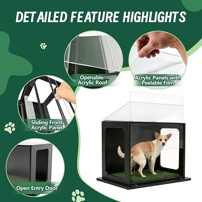 High Walls Indoor Dog Potty, 31.5" x 22" Porch Potty for Dogs with Wooden Walls & Steel Frame, Multi-Layer Easy-Clean Base - Dog Litter Box for Small Medium Dogs, Includes 10 Training Pads