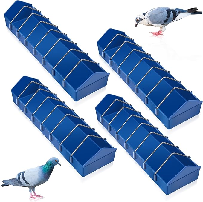 Tioncy 4 Pack Large Pigeon Feeder Bird Dispenser 8 Slot Poultry Feeder Bowl Thick Chicken Feeding Dish Tool Slot Container for Bird Chicken Duck Poultry Parrots, with Removable Steel Wire Partition