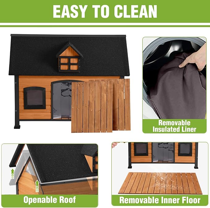 Gutinneen Extra Large Heated Dog House for Outside XL Insulated Dog House Outdoor Weatherproof with Safe Heating Pad, 6-Sided Thermal Liner, Chew-Proof Metal Frame for Medium to Large Dog Breeds