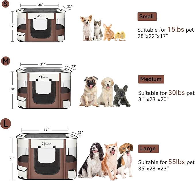 Dog Playpen,Cat Pet Puppy Pen,Portable Playpens for Dogs Indoor Outdoor Travel Camping Use,Foldable Dog Kennel Tent Crate for Rabbit Small Animals with Carrying Case (Brown, Small)