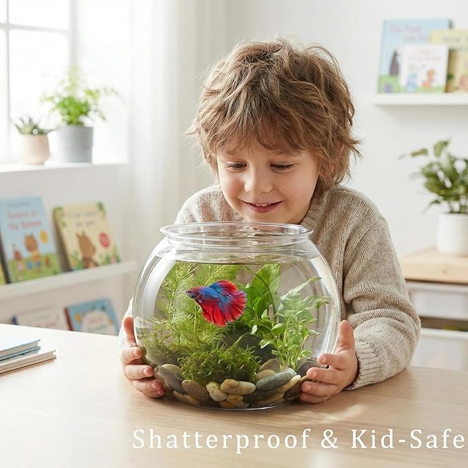 Plastic Aquarium Betta Fish Tank: Large Clear Goldfish Bowl - Tank Vase Pot Clear Bubble Planter with Break Resistant for Home décor Wedding Event Party 8.67 x 6.89 Inches