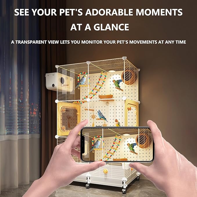 Large Bird Cage for Parrots/acrylic+birdcage,Cockatiels/Budgies with Acrylic Doors & 4 Casters, Wide White Birdcage Includes Perch/Feeder/Swing/Detachable Drawer for Outdoor/Indoor Conures (72*36*117)