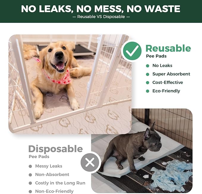 FXW Washable Pee Pads for Dogs, Puppy Pads with Super Absorbent, Specifically Designed for FXW Rollick/Homeplus 24inch 6 Panels Dog Playpen, 39" x 63" Rectangle, Khaki, 1 Pack